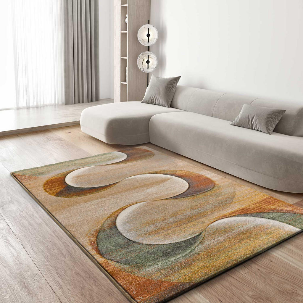 Thumbnail - Atticgo Webteppich, Terra cotta, Orange, Grün, Textil, Abstrakt, Rechteckig, 120x170 cm, Oeko-Tex® Standard 100, für Fuß...