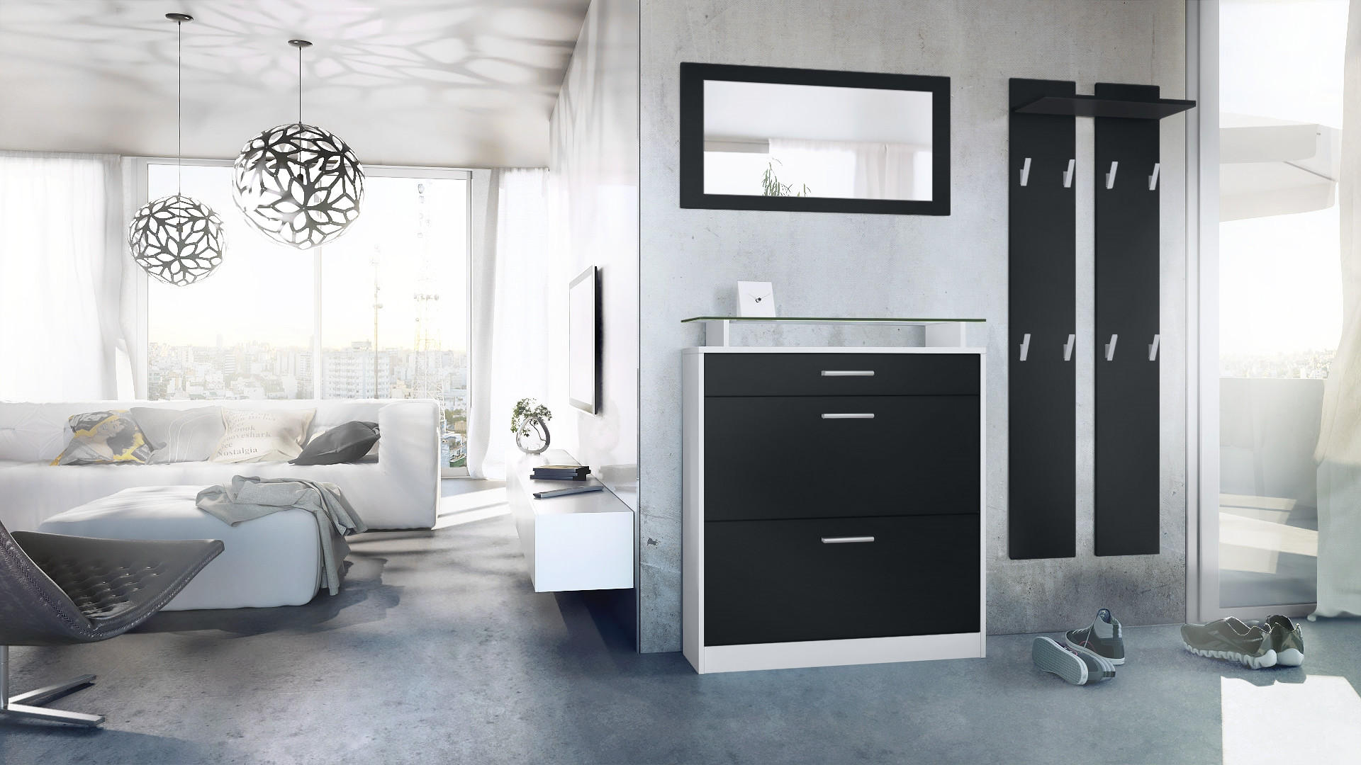 GARDEROBE Loret Front in Schwarz matt - Schwarz, Holzwerkstoff (180/200/23cm) - Vladon