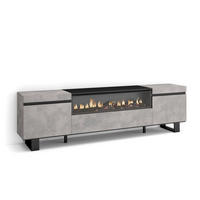 TV-SCHRANK zementgrau, mit Elektrokamin, 200/35/57cm - Hellgrau/Grau, Holzwerkstoff (200/57/35cm) - Skraut Home