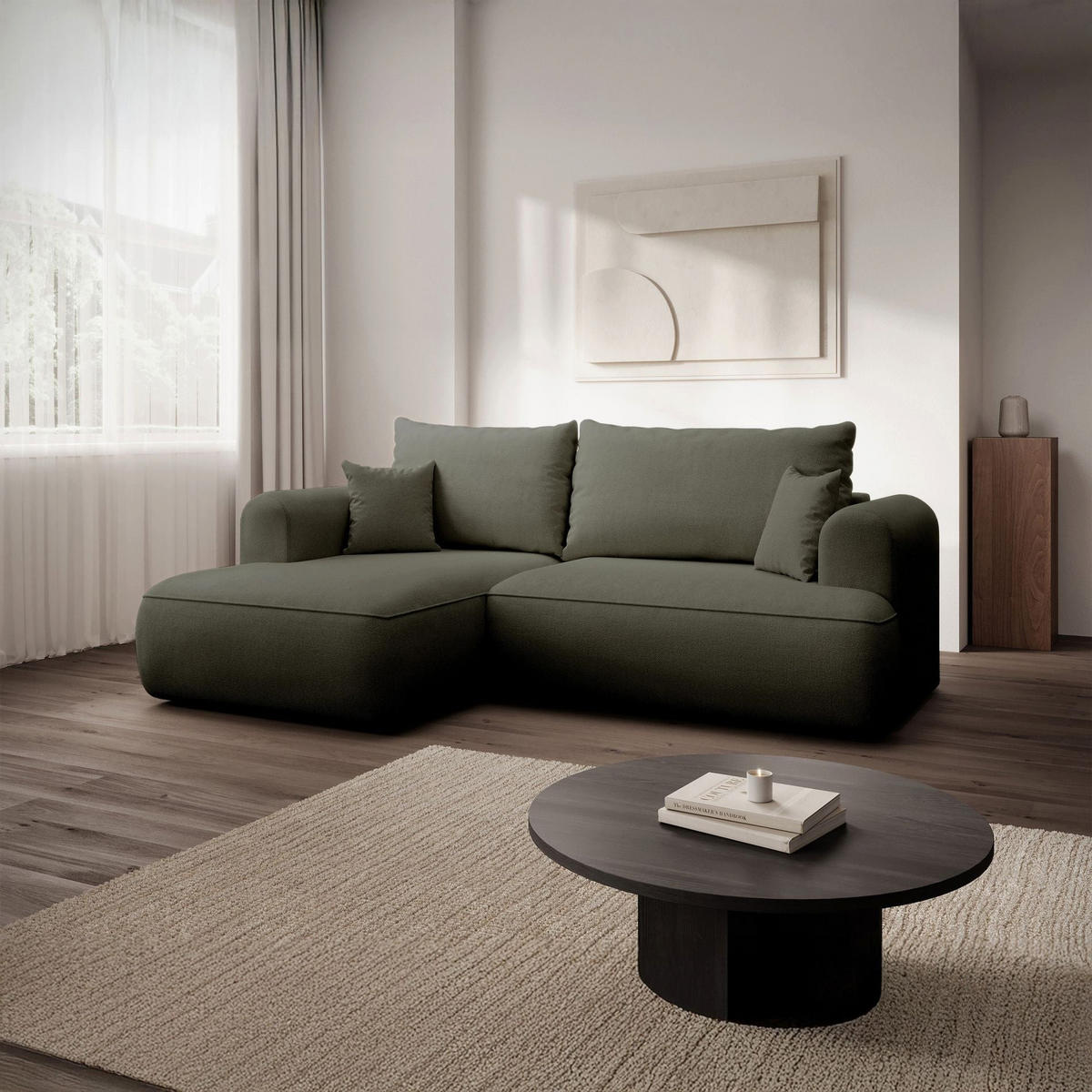 ECKSOFA Ovo Mini Olivgrün links - Schwarz/Olivgrün, Kunststoff/Textil (238/156cm) - Selsey