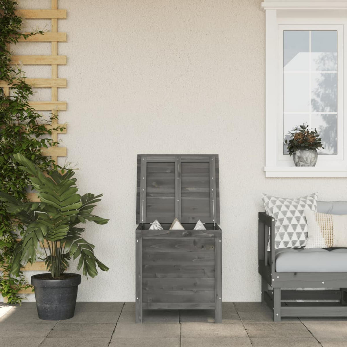 GARTENTRUHE Anthrazit 50x49x56,5 cm Massivholz Tanne - Anthrazit, Holzwerkstoff (50/56.5/49cm) - furnicato