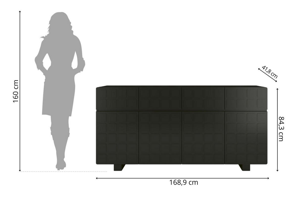 SIDEBOARD Cubo Long, Geometrische 3D Fronten, 169 cm, Schwarz - Schwarz, Holz/Holzwerkstoff (168.9/83.8/41.8cm) - Skandica
