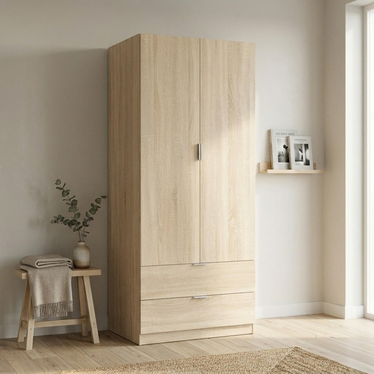 SCHRANK 2 Türen 2 Schubladen 81,2/180/52 cm - Eichefarben, Holzwerkstoff (81.2/180/51cm) - Calicosy