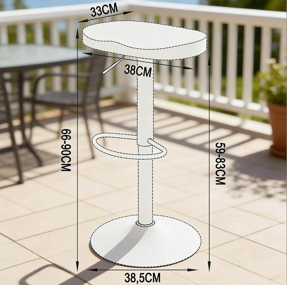 BARHOCKER drehbar höhenverstellbar Weiß Metall/Massivholz - Weiß, Metall (31.5/81/41.5cm) - Meubliv