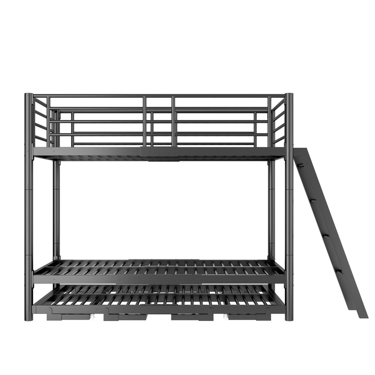 ETAGENBETT 90/200 cm mit Ausziehbett, DE-41598, in Schwarz - Schwarz, Metall (90/200cm) - ComfortXL