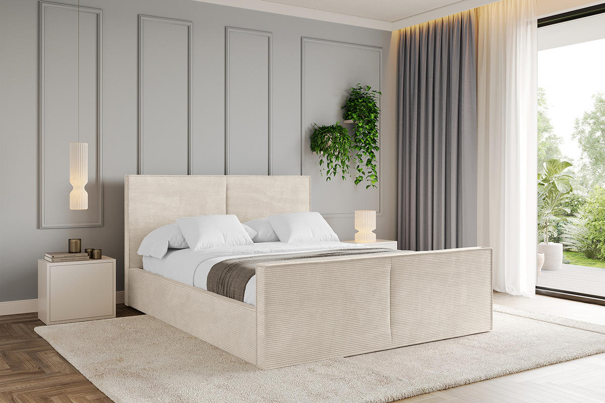 POLSTERBETT mit Bettkasten, Fußteil und Lattenrost, Boxbett mit Matratze H3/H4 - EMMI-Z 160x200 Beige - Creme, Holzwerkstoff/Textil (160/200cm) - ALTDECOR