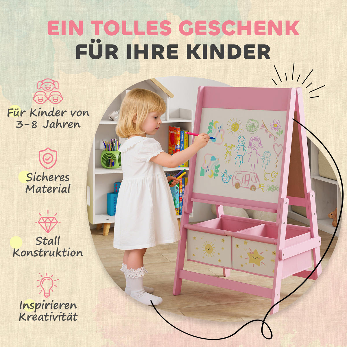 KINDERTAFEL MDF Kiefernholz Rosa - Rosa, Holzwerkstoff (46/94/54cm) - AIYAPLAY