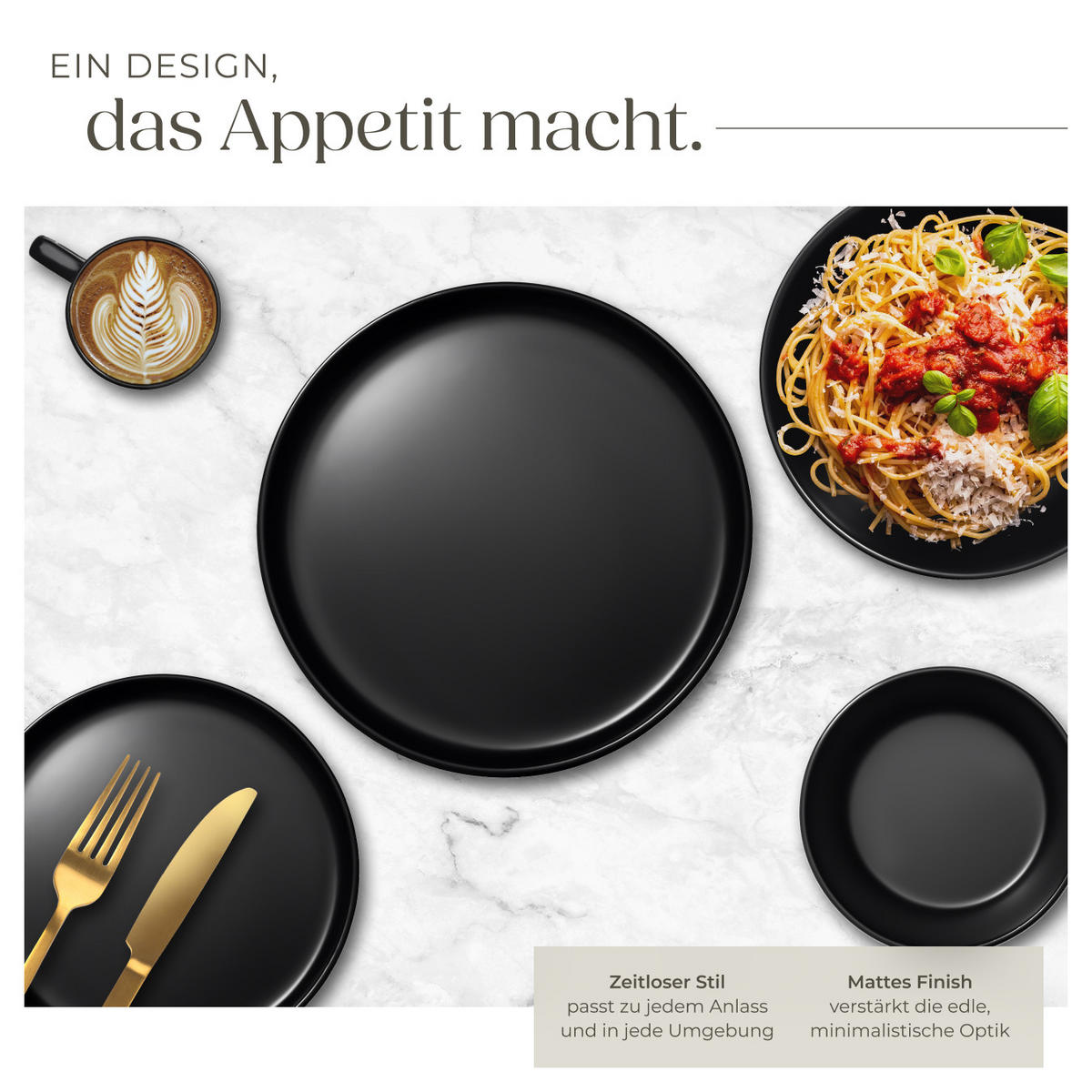 GESCHIRRSET Una,ineinander stapelbar,schwarz - Schwarz, Keramik (26/2.3/26cm) - tectake