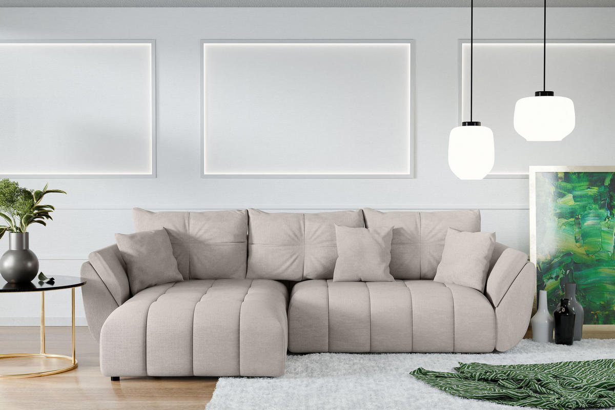 ECKSOFA L Form Verciani Beige 266/190/91 cm mit Schlaffunktion - Beige/Schwarz, Kunststoff/Textil (266/190cm) - AX Living