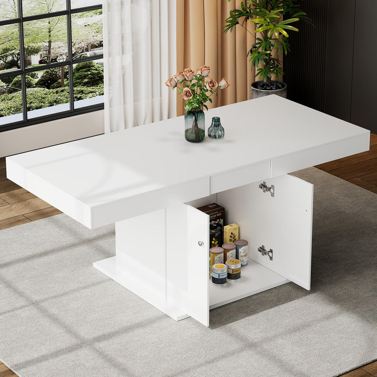 ESSTISCH 140-180x80x76 cm in Weiß aus Spanplatte und Metall mit Stauraum - Weiß, Holzwerkstoff (80/180/76cm) - Modfu