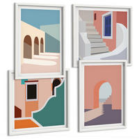 BILDER SET 4er Set - 50x50 cm & 40x60 cm Weißer Rahmen - Minimalistische Pastellgrafiken - Weiß, Kunststoff (50/50cm) - TULUP