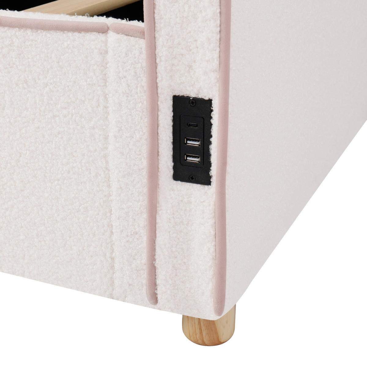 POSTEĽ 90/200 cm bouclé béžové s úložným priestorom a USB - béžová, textil (90/200cm) - Flora Grace