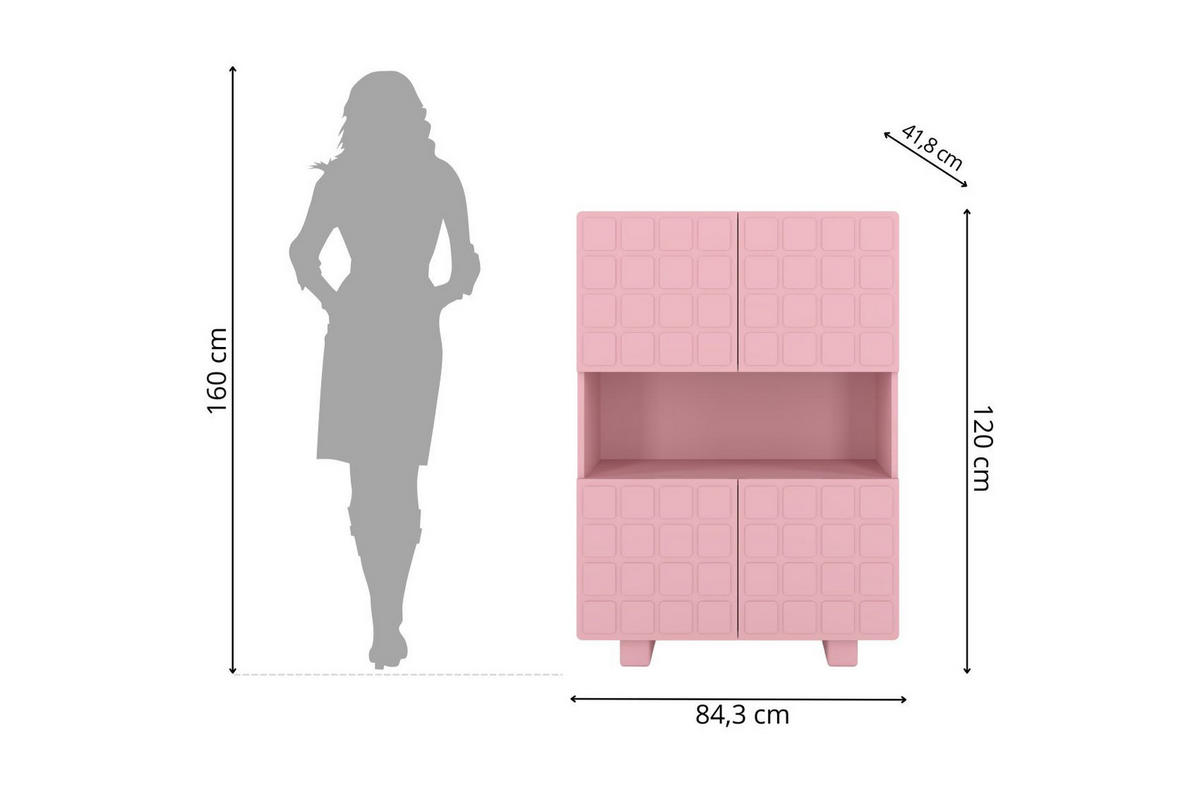 HIGHBOARD Cubo Long, Geometrische 3D Fronten, 85 x 120 cm, Rosa - Hellrosa, Holz/Holzwerkstoff (84.3/120/41.8cm) - Skandica