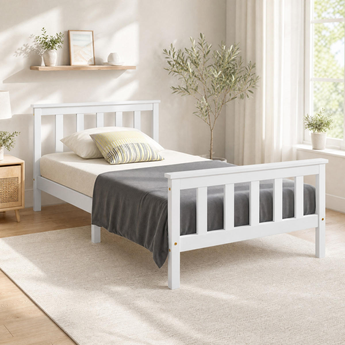 BETT 90/200 cm in Weiß mit Lattenrost aus Massivholz im minimalistischen Design - Weiß, Holzwerkstoff (90/200cm) - STILVORA