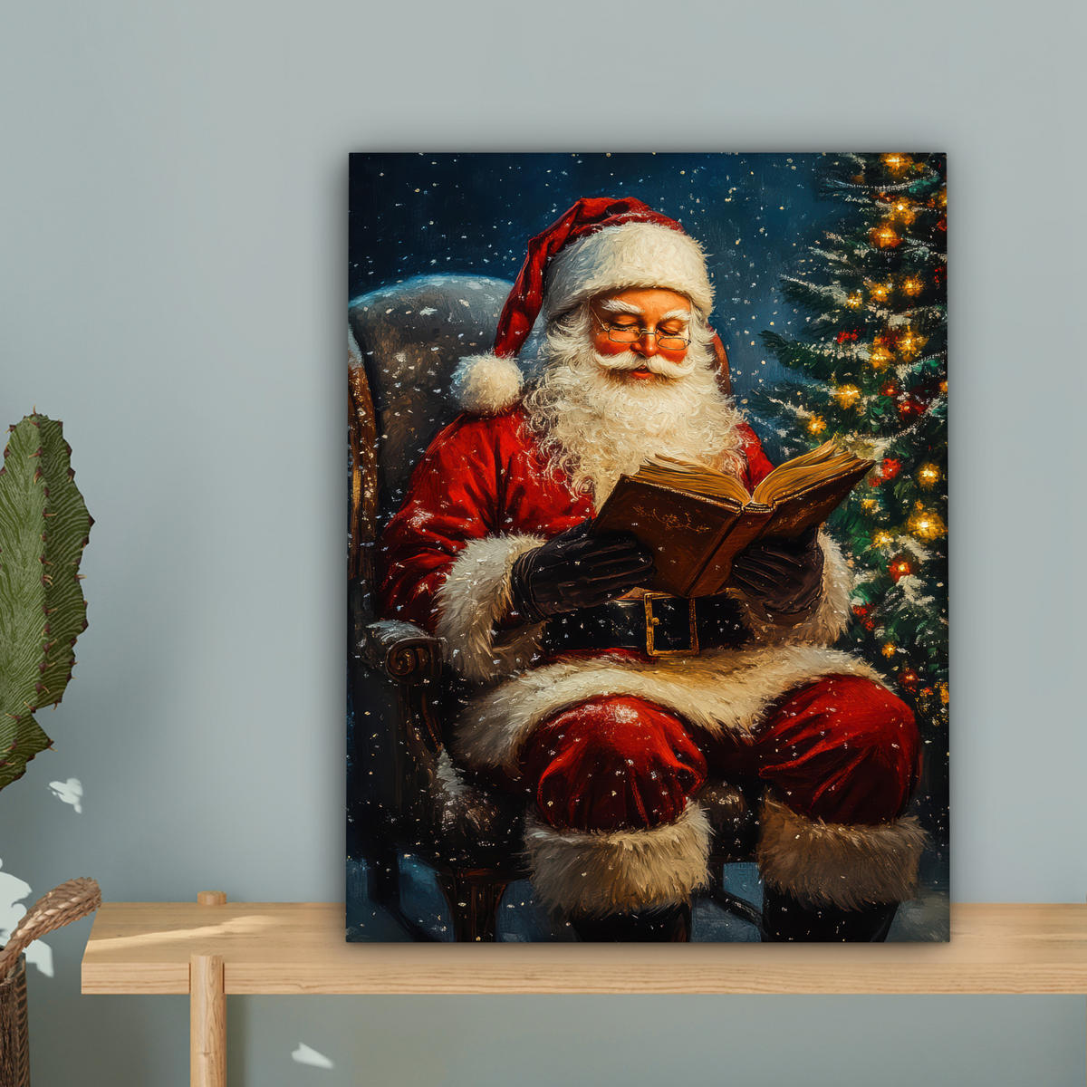 LEINWANDBILD Weihnachtsmann - Weihnachten - Winter - Weihnachtsbaum 30x40 cm - Bordeaux, Textil (30/40cm) - MuchoWow