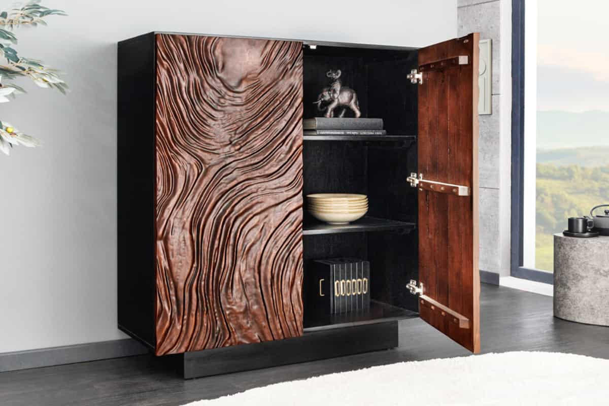 HIGHBOARD FLUID Braun Akazie 110cm - Schwarz/Braun, Holz (100/110/38cm) - riess-ambiente