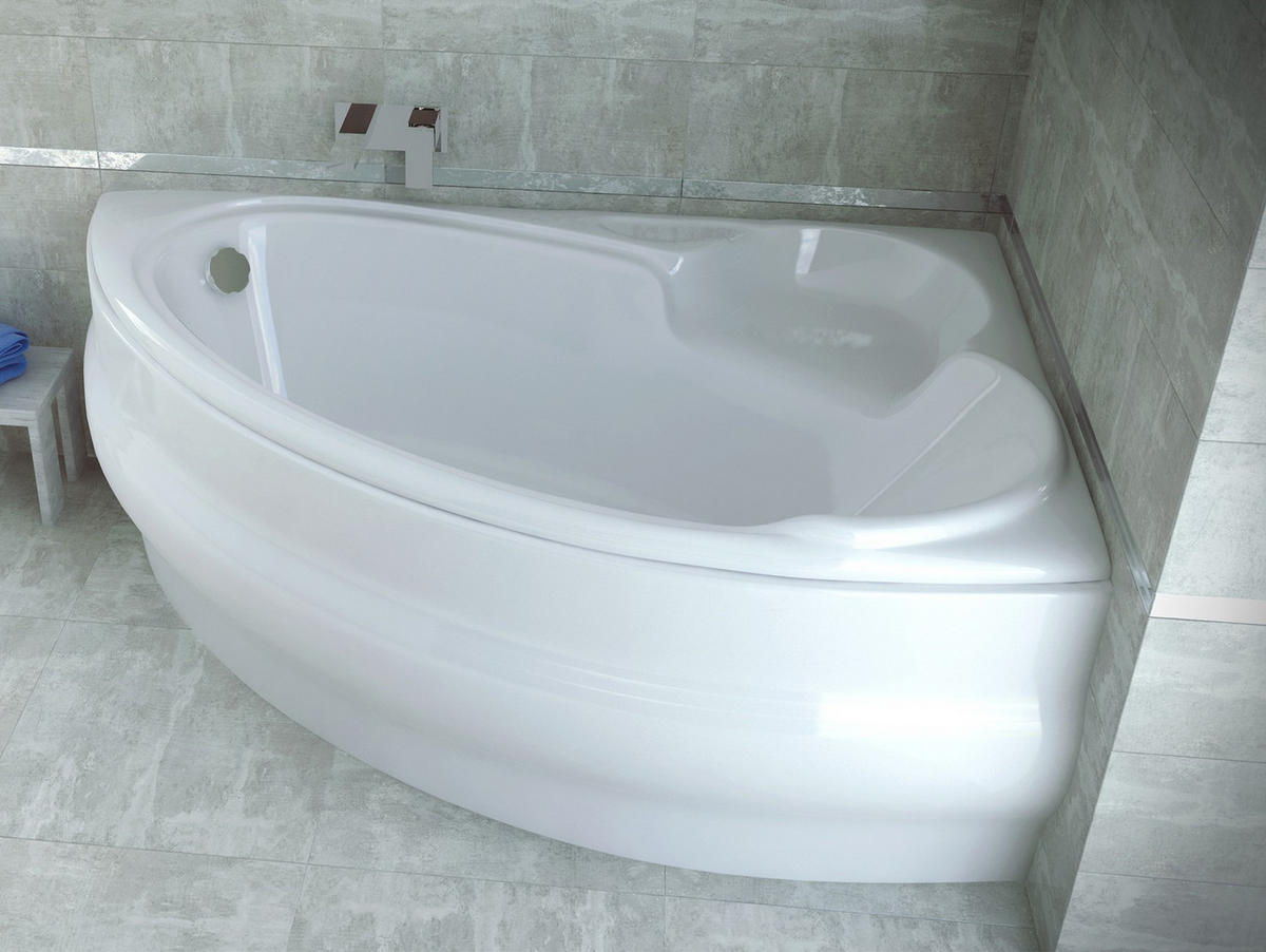 BADEWANNE Eckwanne FINEZJA 155/95 Rechts Ablauf & Füße - Weiß, Kunststoff (95/55.5/155cm) - bad land