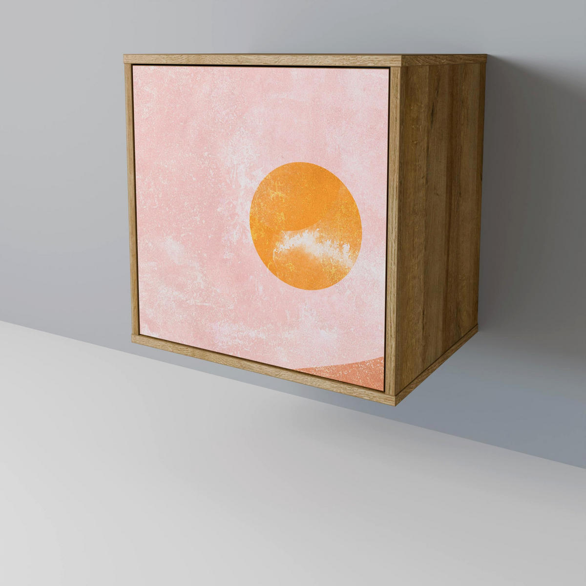 SIDEBOARD LUMINOUS SUNLIGHT, Eichefarben, 57,5x42x67,5 cm, Schwarze Metall-Rahmenfüße - Eichefarben/Multicolor, Holzwerkstoff/Metall (57.5/67.5/42cm) - SpaceRebels