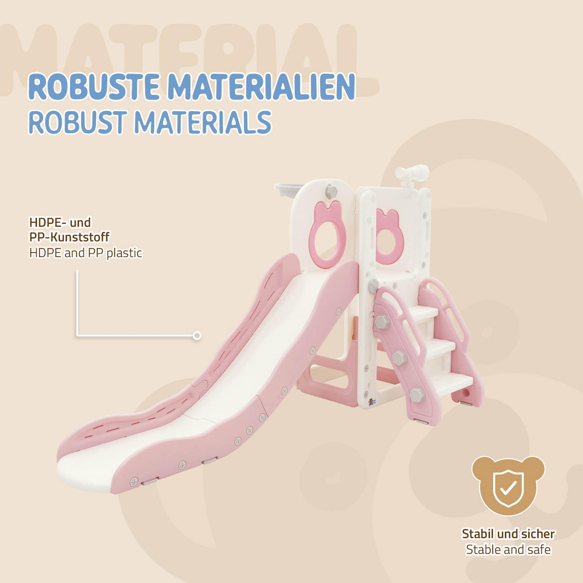 KINDERRUTSCHE Weiß-Rosa aus Kunststoff - Rosa, Kunststoff (91/90/162cm) - Joyz