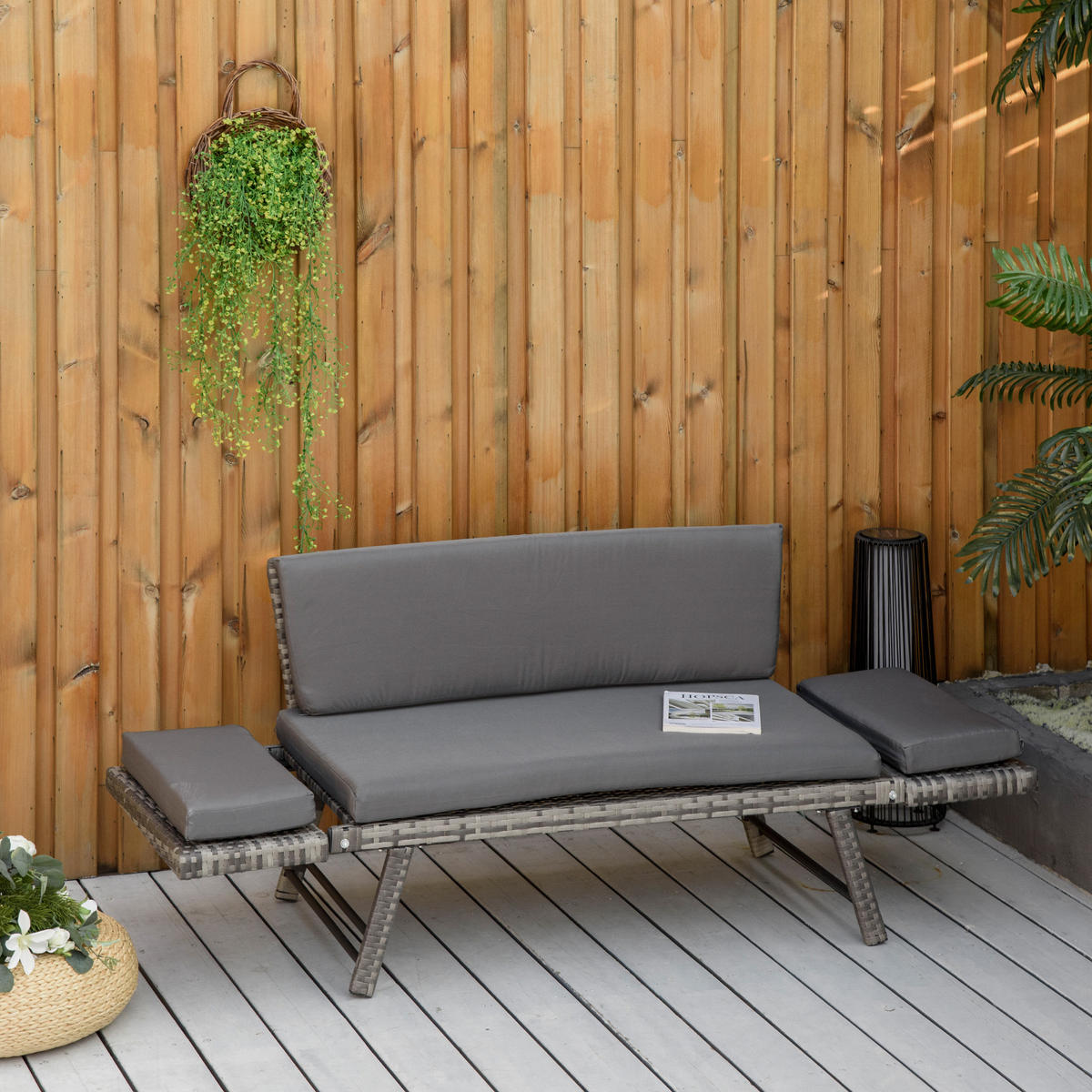 POLYRATTAN Gartensofa, Stahl, Grau - Grau, Metall (63/67/129cm) - Outsunny