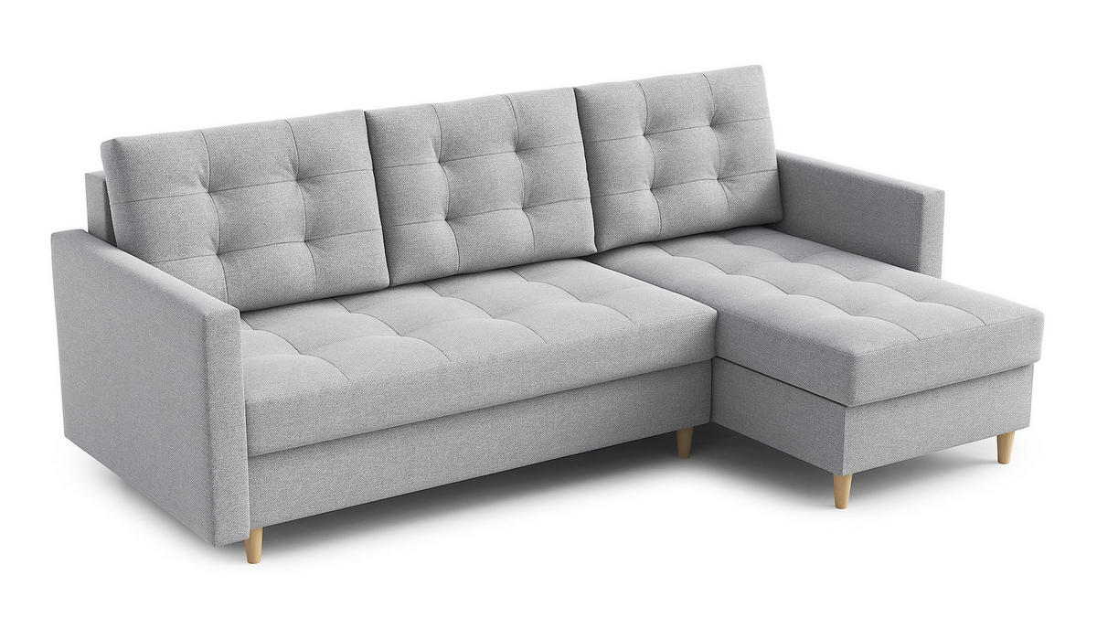 ECKSOFA DIVO 224x103 cm, Schlaffunktion, Hellgrau, Rechts - Hellgrau, Holz/Textil (224/144cm) - DomoHome