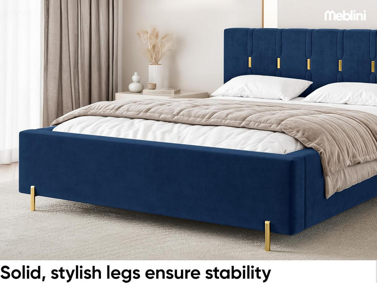 BETT FABIO - Goldfarben/Dunkelblau, Holzwerkstoff (180/200cm) - Meblini