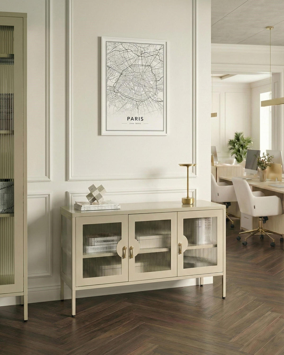 SIDEBOARD mit 3 Türen Metall Hellbeige Gleora - Beige, Metall (120/65/40cm) - Beliani
