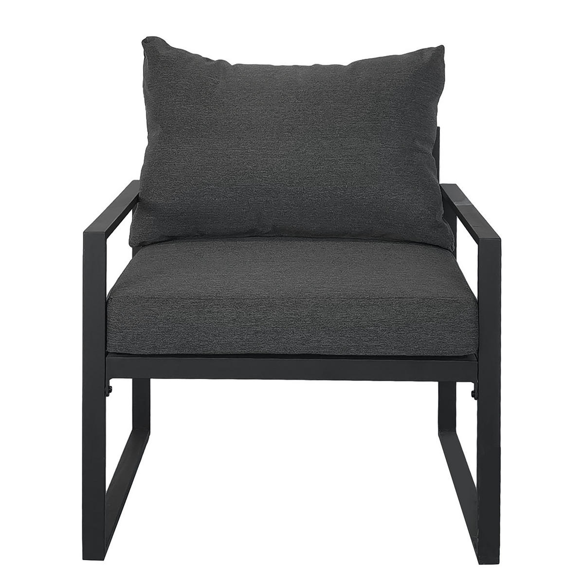 GARTENSITZGRUPPE - Stahl / Polyester - Schwarz / Grau - 4-teilig - Schwarz/Grau, Glas/Textil - home24