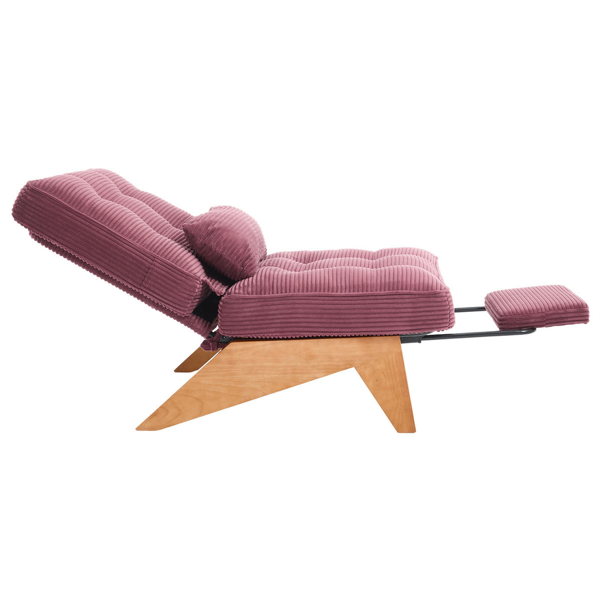 SCHAUKELSTUHL Rotwein Cord mit Fußstütze, Lendenkissen und Holzbeinen - Weinrot, Textil (73/90/127cm) - Oxeza
