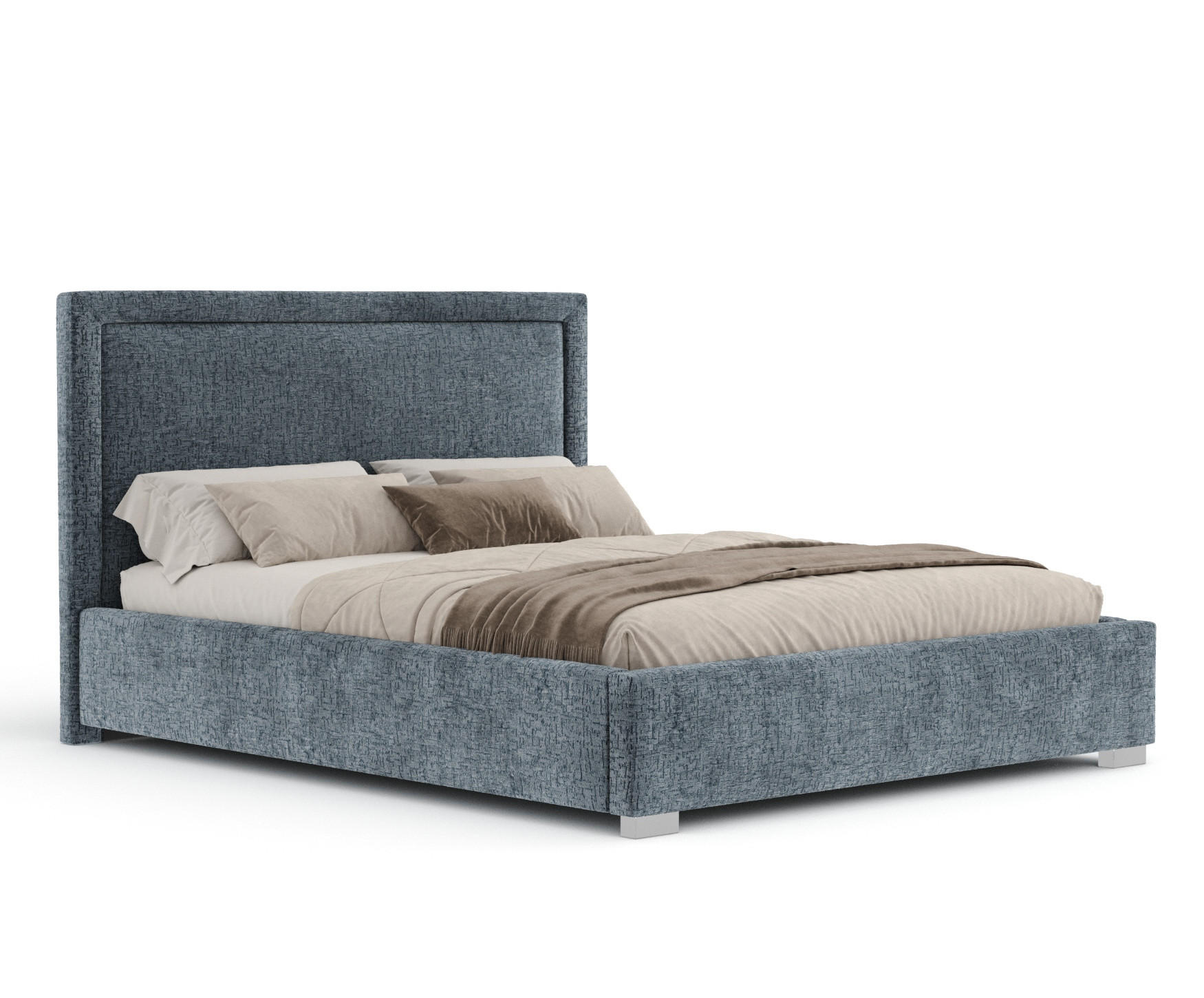POLSTERBETT Ordina Blau Grau 160/200 cm im Chenille-Stoff - Silberfarben/Blaugrau, Holz/Holzwerkstoff (160/200cm) - Maison de Reve