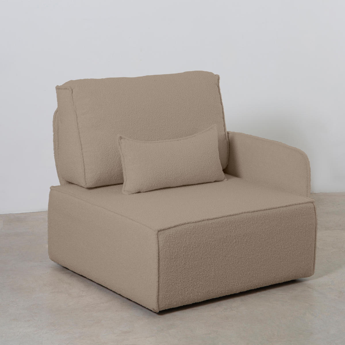 3-SITZER-SOFA Chaiselongue bezogen Bouclé und Kiefernholz Stein LEA - Braun, Textil (278/87/90cm) - RNT By Really Nice Things