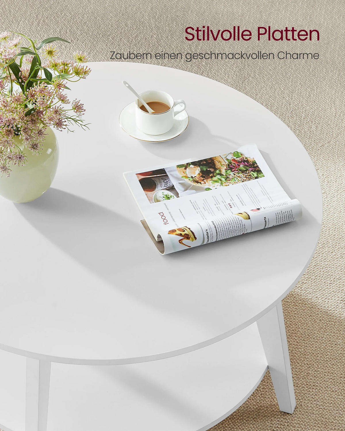 COUCHTISCH, rund, Schneeweiß, 2 Ebenen, 80 cm - Weiß, Holzwerkstoff (80/80/45cm) - Kaket