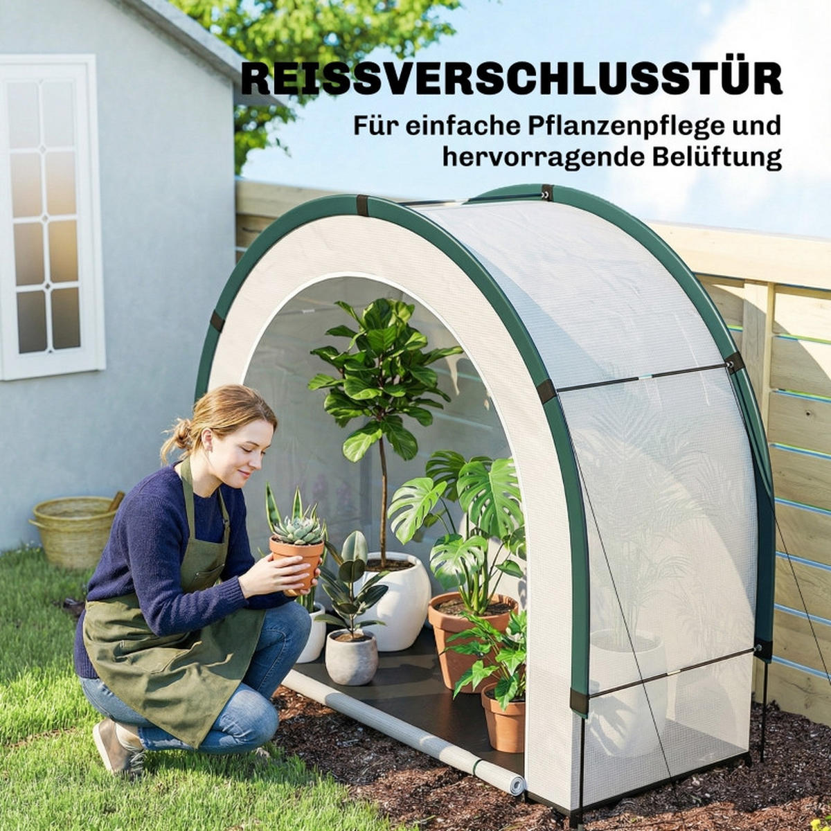 GEWÄCHSHAUS aus Polyethylen 200x80x164 cm in Grün mit klappbarem Design - Grün, Kunststoff (80/164/200cm) - Modfu
