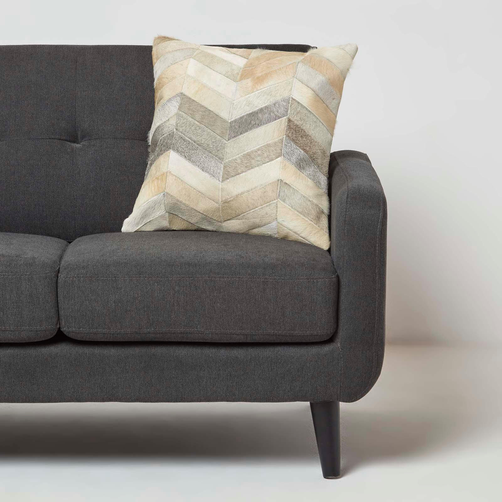 PATCHWORK-KISSEN Fell & Leder 45/45 cm Chevron - Multicolor, Leder/Textil (45/45cm) - Homescapes