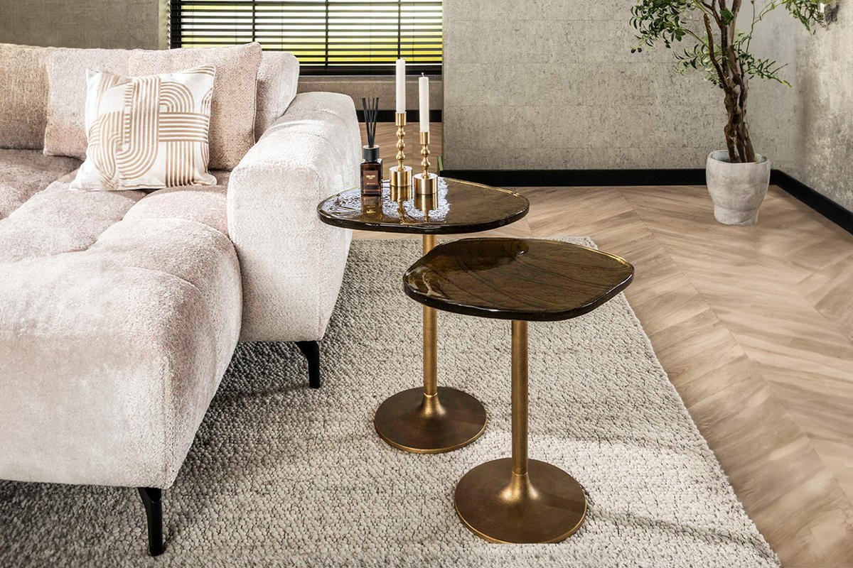 BEISTELLTISCH DARI Gold Glas - Goldfarben, Glas/Metall (53/42/50cm) - KAWOLA