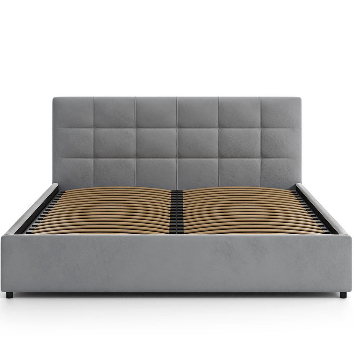 POLSTERBETT 140×200 mit Bettkasten und Lattenrost Mira HLR-22 Grau Velours - Grau, Holz (140/200cm) - Jana