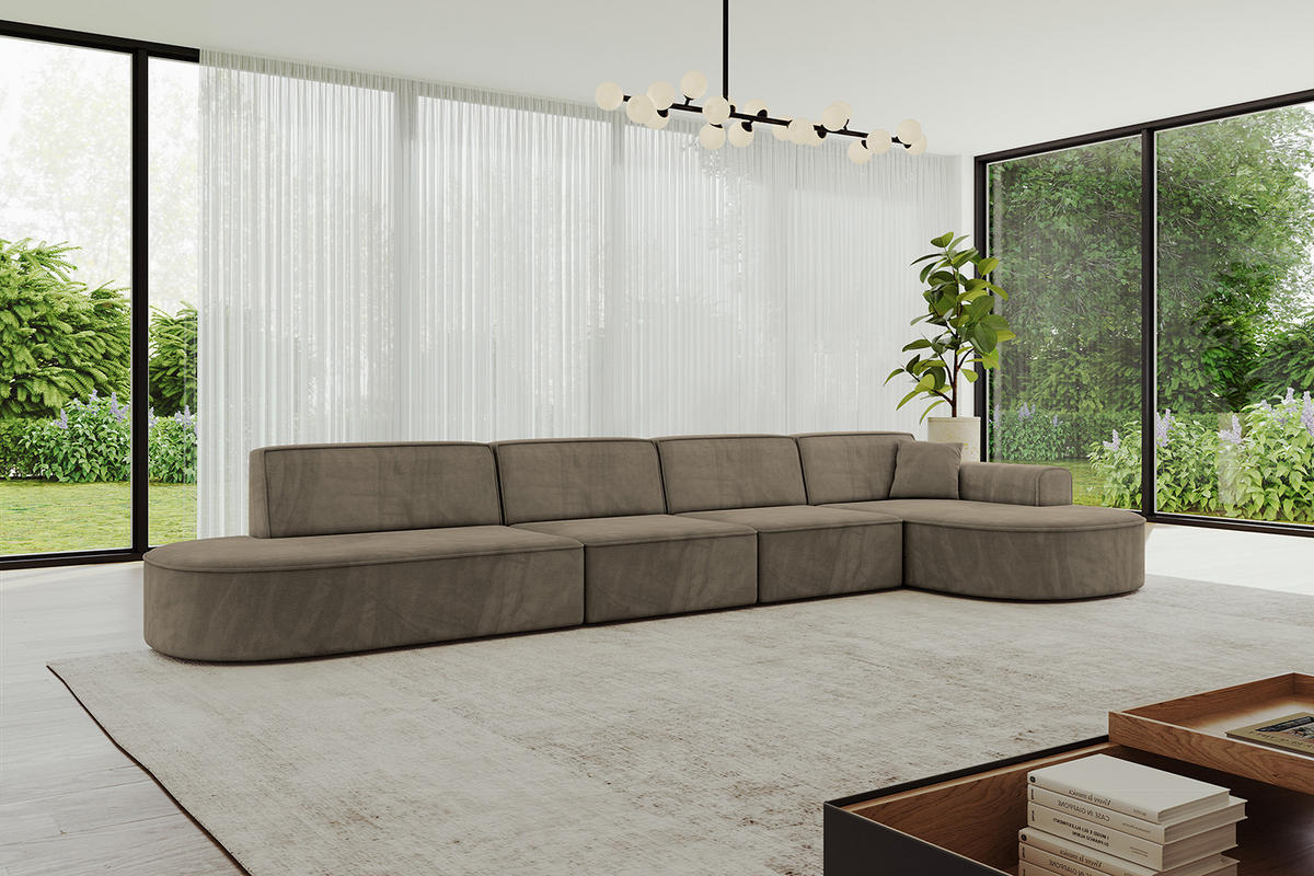 ECKSOFA Ottomane Rechts MARI-L3 - 413x171x79 cm Dunkelbraun Velours - Dunkelbraun/Schwarz, Holzwerkstoff/Kunststoff (171/413cm) - ALTDECOR