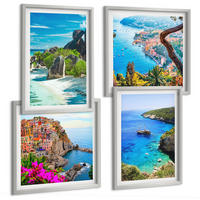 BILDER SET 4er Set - 50x50 cm & 40x60 cm Silberner Rahmen - Palmen am Meer, blaues Wasser - Silberfarben, Kunststoff (50/50cm) - TULUP