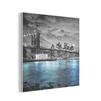 AKUSTIKPANEEL New York - Skyline - Stadt - Blau 90x90 cm - Blaugrau, Textil (90/0.9/90cm) - MuchoWow
