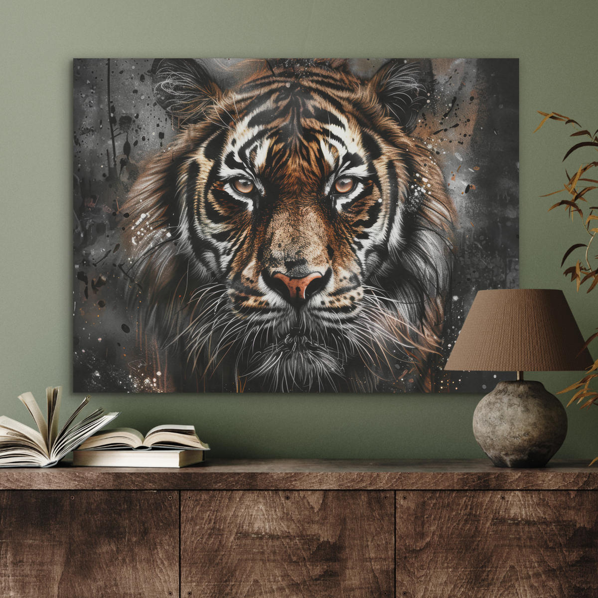 AKUSTIKPANEEL Tiger - Tiere - Porträt - Luxus - Schwarz 80x60 cm - Braun, Textil (80/0.9/60cm) - MuchoWow