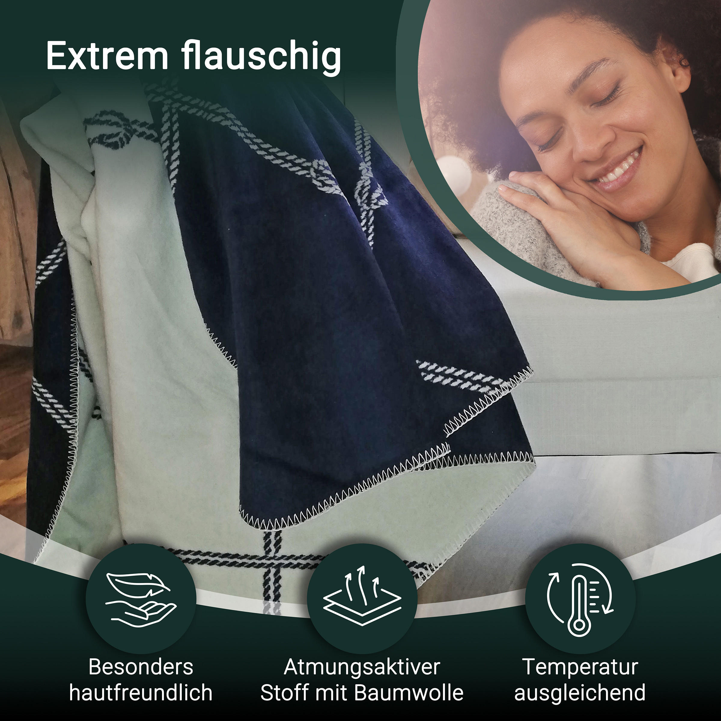 KUSCHELDECKE, 150x200 cm, 60% Baumwolle, 40% Polyacryl, Blau - Dunkelblau, Naturmaterialien (150/200cm) - Zollner