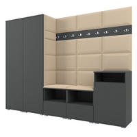 GARDEROBE NELA VIII 250 cm (Modulare Flurmöbel Graphit mit Sitzpolster Beige 04 2 Schränke + Sideboard) - Beige/Silberfarben, Holz/Holzwerkstoff (250/187/40cm) - Ravio