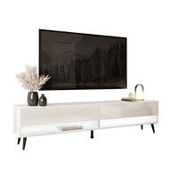 LOWBOARD TV-Schrank CALANTE 180 cm auf schrägen schwarzen Beinen - Weiß Hochglanz/Schwarz, Holzwerkstoff/Metall (180/43/35cm) - Lookway