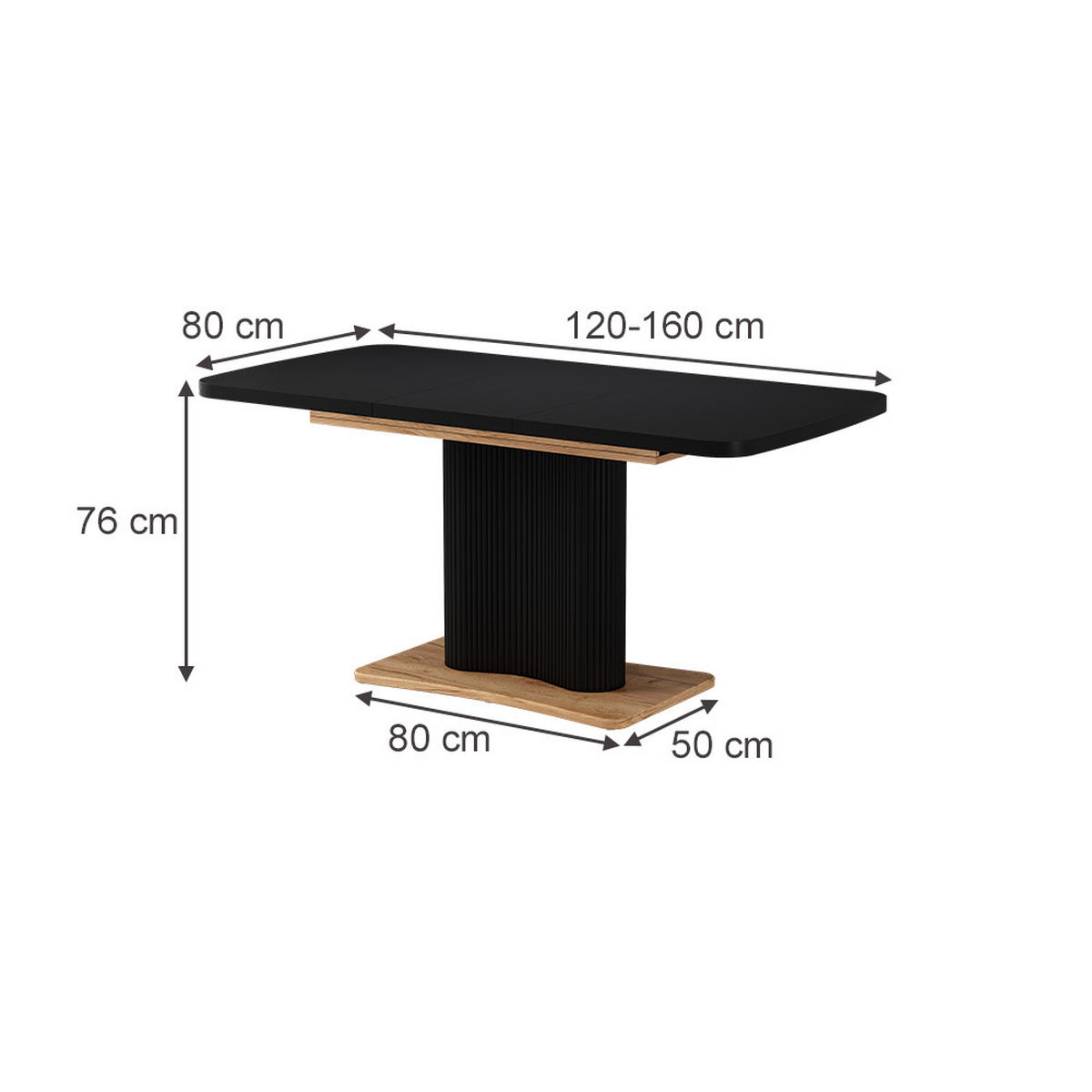 JÍDELNÍ STŮL Fenaro Černá/dubová - medově dubová/černá, kompozitní dřevo (80/120/77.4cm) - Vicco
