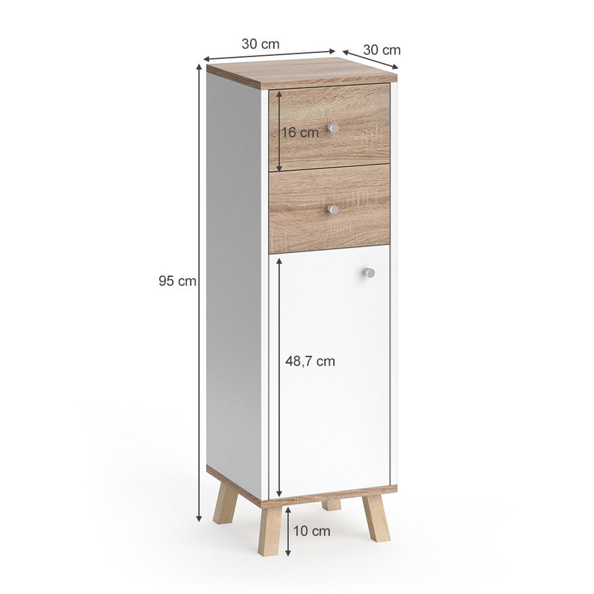 MIDISCHRANK Senyo Weiß 30 x 95 cm mit Schubladen - Weiß, Holzwerkstoff (30/95/30cm) - Vicco