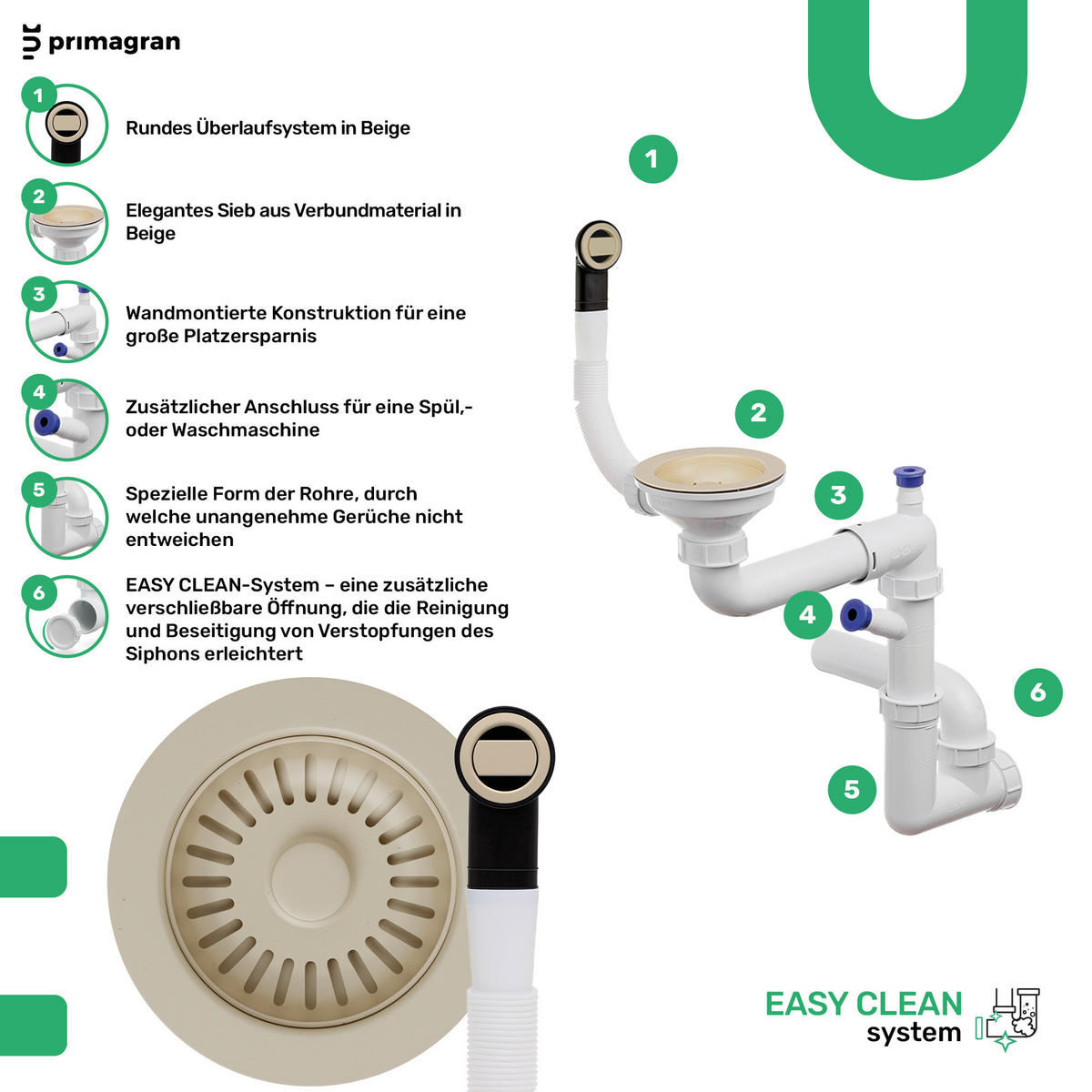 GRANITSPÜLE Riga, 2-er set Beige 38/50 cm 1 Becken + Küchenarmatur 32/20 cm + Ablauf-Set ab 40er Unterschrank - Beige, Kunststoff (38/20/50cm) - Primagran