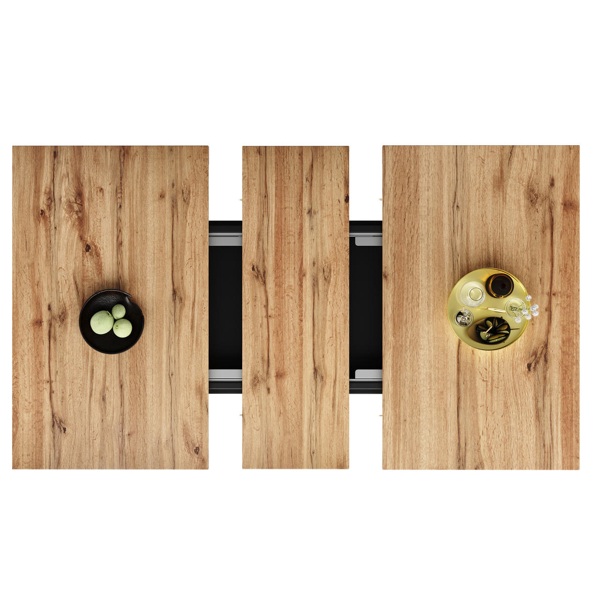 ESSTISCH Teleskoptisch 110/80/76 cm schwarz aus MDF mit Ablageflächen - Schwarz, Holzwerkstoff (140/80/76cm) - OKWISH