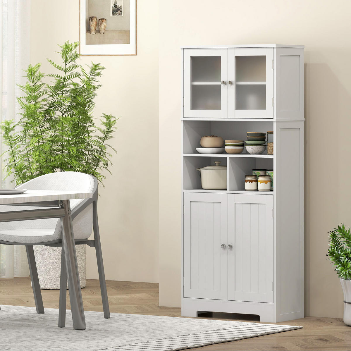 HIGHBOARD DE-11281 4 Glastüren & Nischen mit verstellbaren Böden Weiß - Weiß, Holzwerkstoff (30/145.5/60cm) - ComfortXL