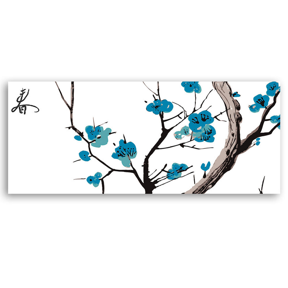 WANDBILD blauer kirschbaumzweig - Blau, Textil (90/30cm) - Feeby