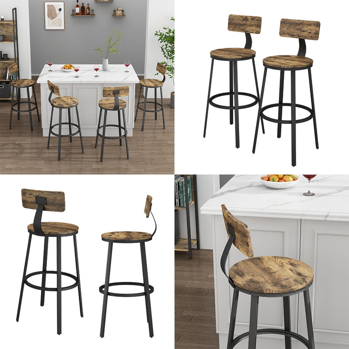 BARHOCKER Caracas Eiche rustikal 34 x 102 cm 2er Set - Wildeiche/Schwarz, Holzwerkstoff (34/102/55cm) - Vicco